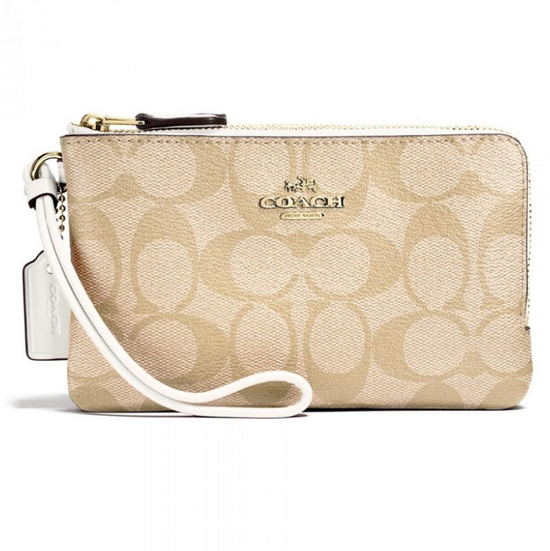 COACH Double Corner Zip Wristlet In Signature Canvas