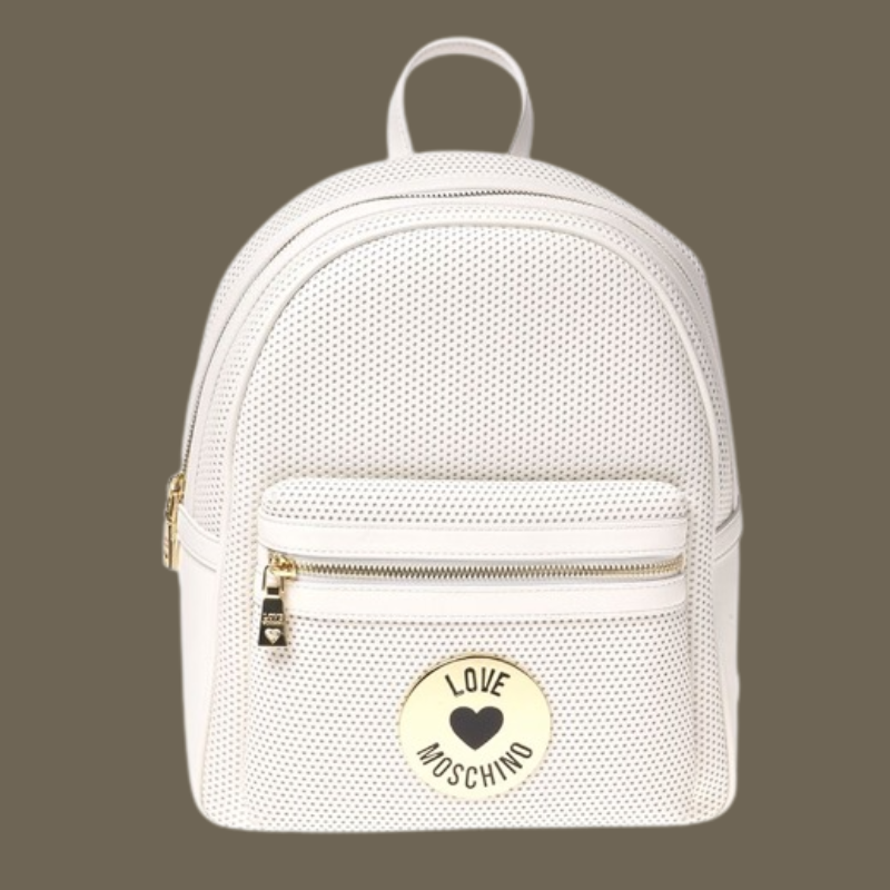 LOVE MOSCHINO Backpack with Front Logo in Golden Metal