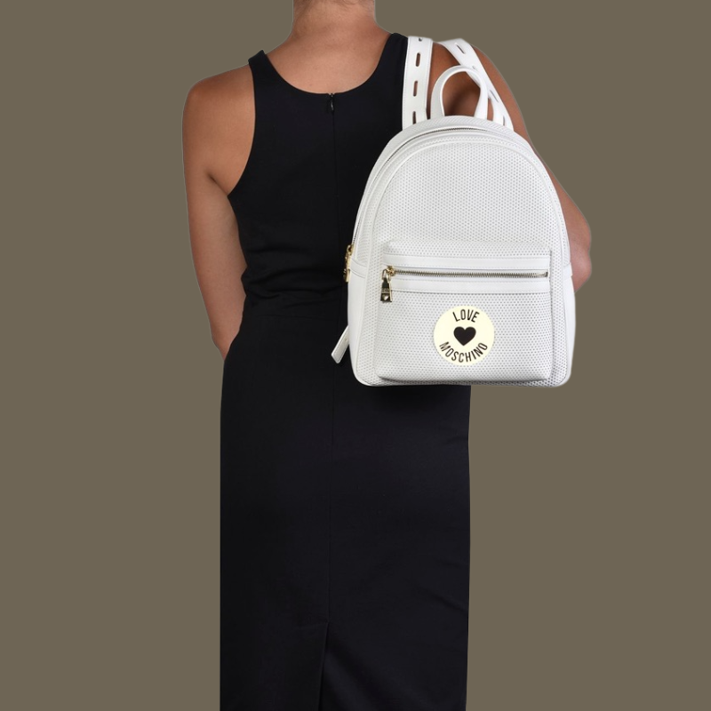 LOVE MOSCHINO Backpack with Front Logo in Golden Metal