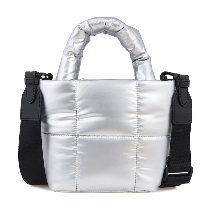 DKNY Giania Small Tote Bag with Detachable Strap for Crossbody Wear in Vibrant Silver/ Black Color