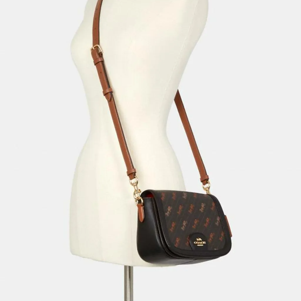 COACH Saddle Bag, Horse And Carriage Dot Print with Detachable Strap for Shoulder/Crossbody Wear