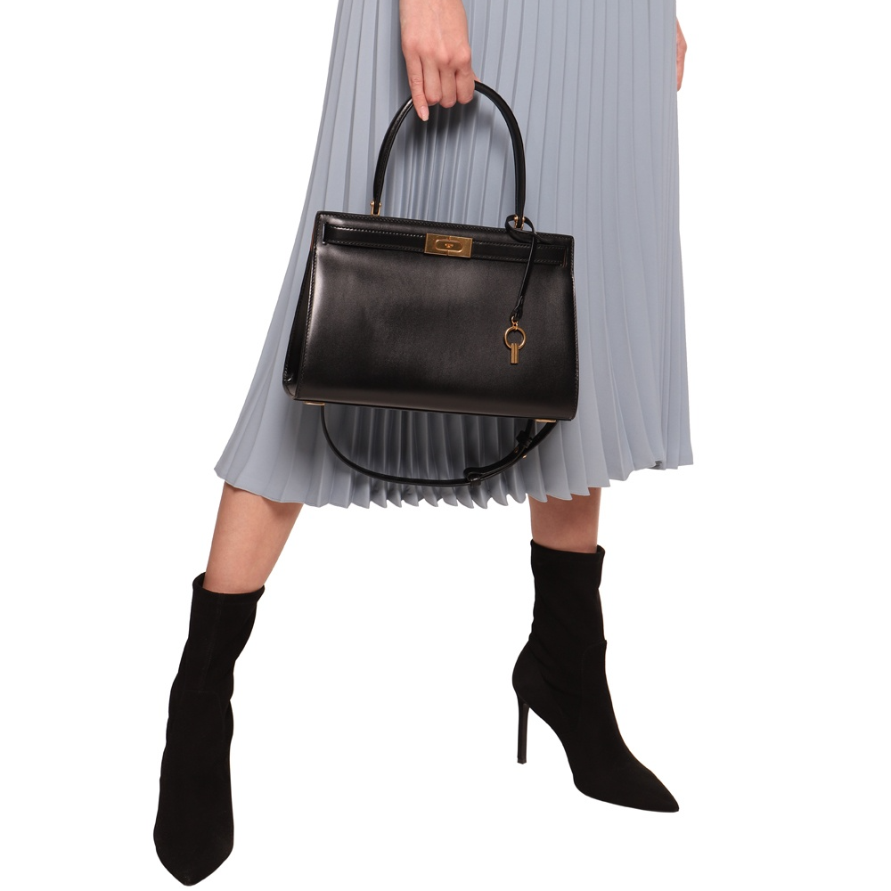 TORY BURCH Lee Radziwill Satchel Bag with Detachable/Adjustable Strap In Smooth Leather for Shoulder/Crossbody Wear