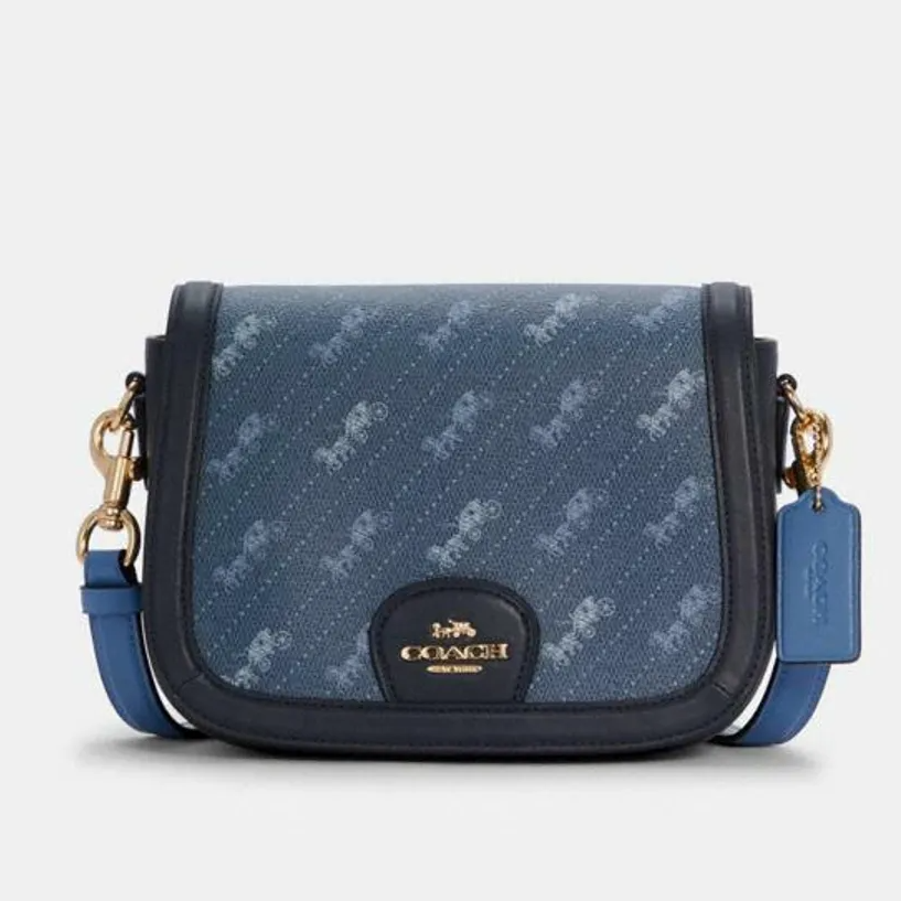 COACH Saddle Bag, Horse And Carriage Dot Print with Detachable Strap for Shoulder/Crossbody Wear