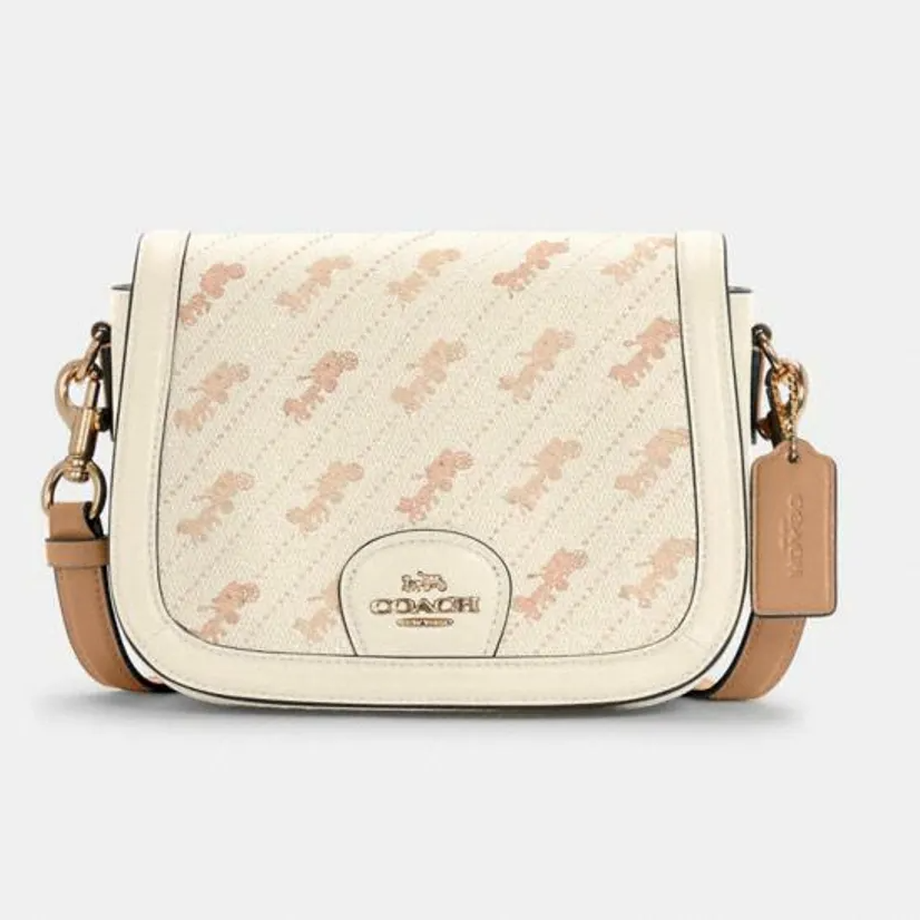 COACH Saddle Bag, Horse And Carriage Dot Print with Detachable Strap for Shoulder/Crossbody Wear