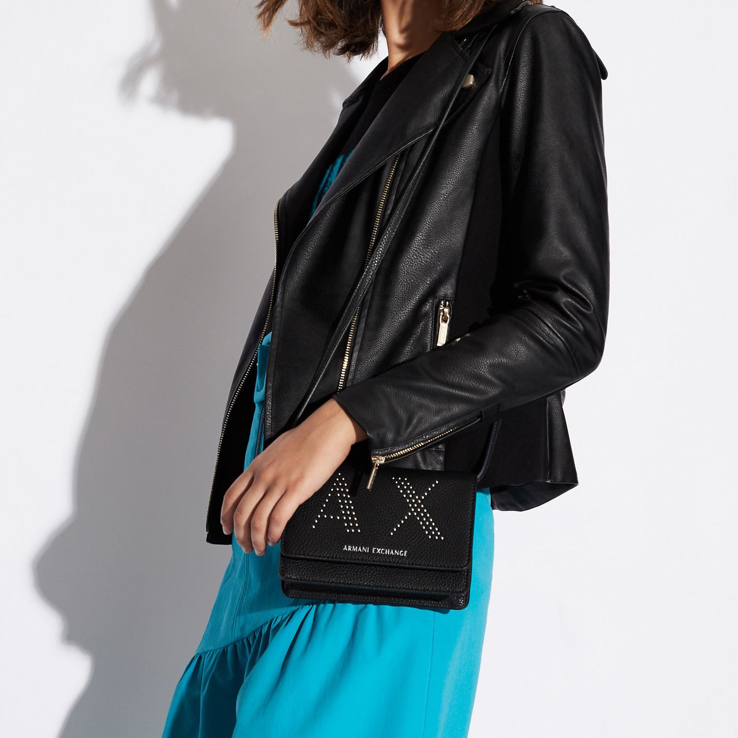 A.R.M.A.N.I E.X.C.H.A.N.G.E Bag Black with AX Logo in Studs