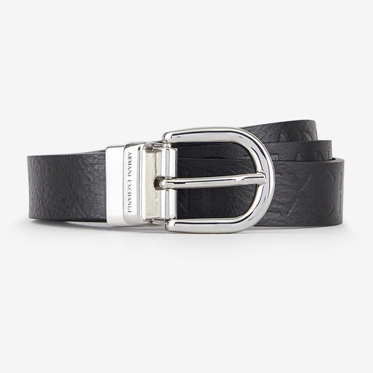 A.R.M.A.N.I E.X.C.H.A.N.G.E Slim Belt With Silver Buckle and Printed Logo