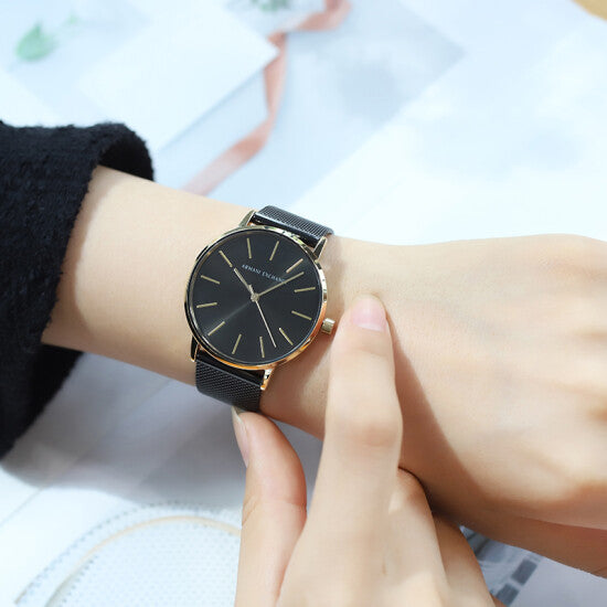 A.R.M.A.N.I E.X.C.H.A.N.G.E Quartz Black Dial Stainless Steel in Mesh Band Ladies Watch