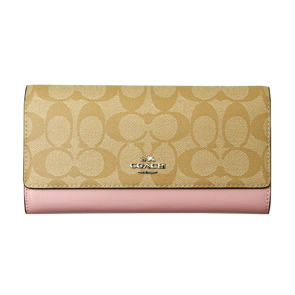 COACH Long Tri-fold Wallet With ID Case Outlet Luxury Signature