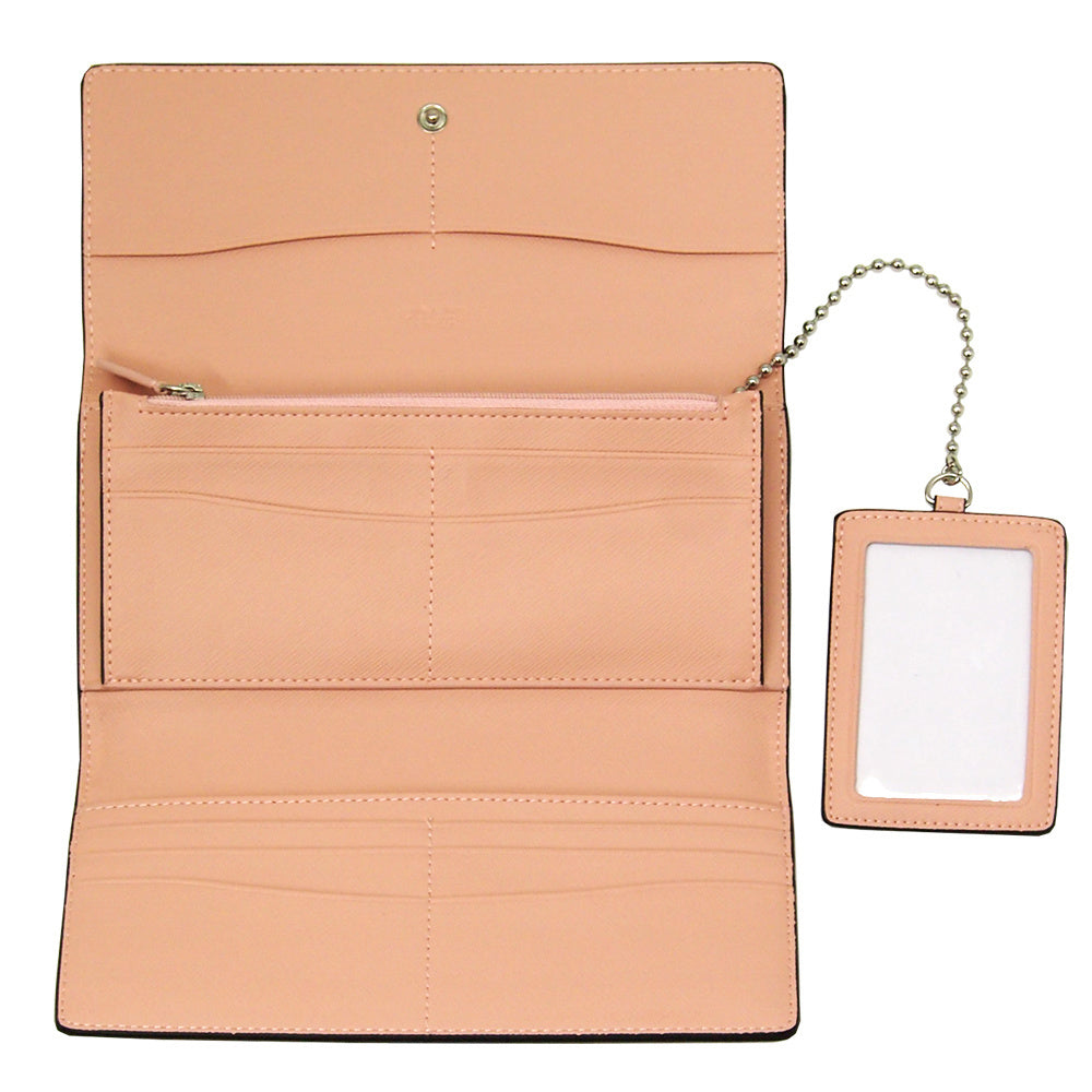 COACH Long Tri-fold Wallet With ID Case Outlet Luxury Signature