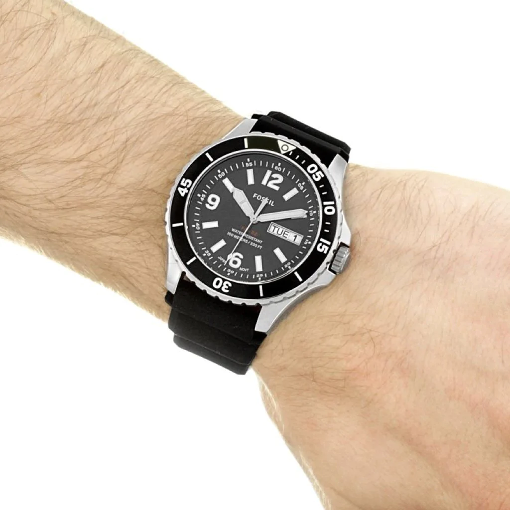 F.O.S.S.I.L Three-Hand Date Black Stainless Steel/Silicone Men’s Watch