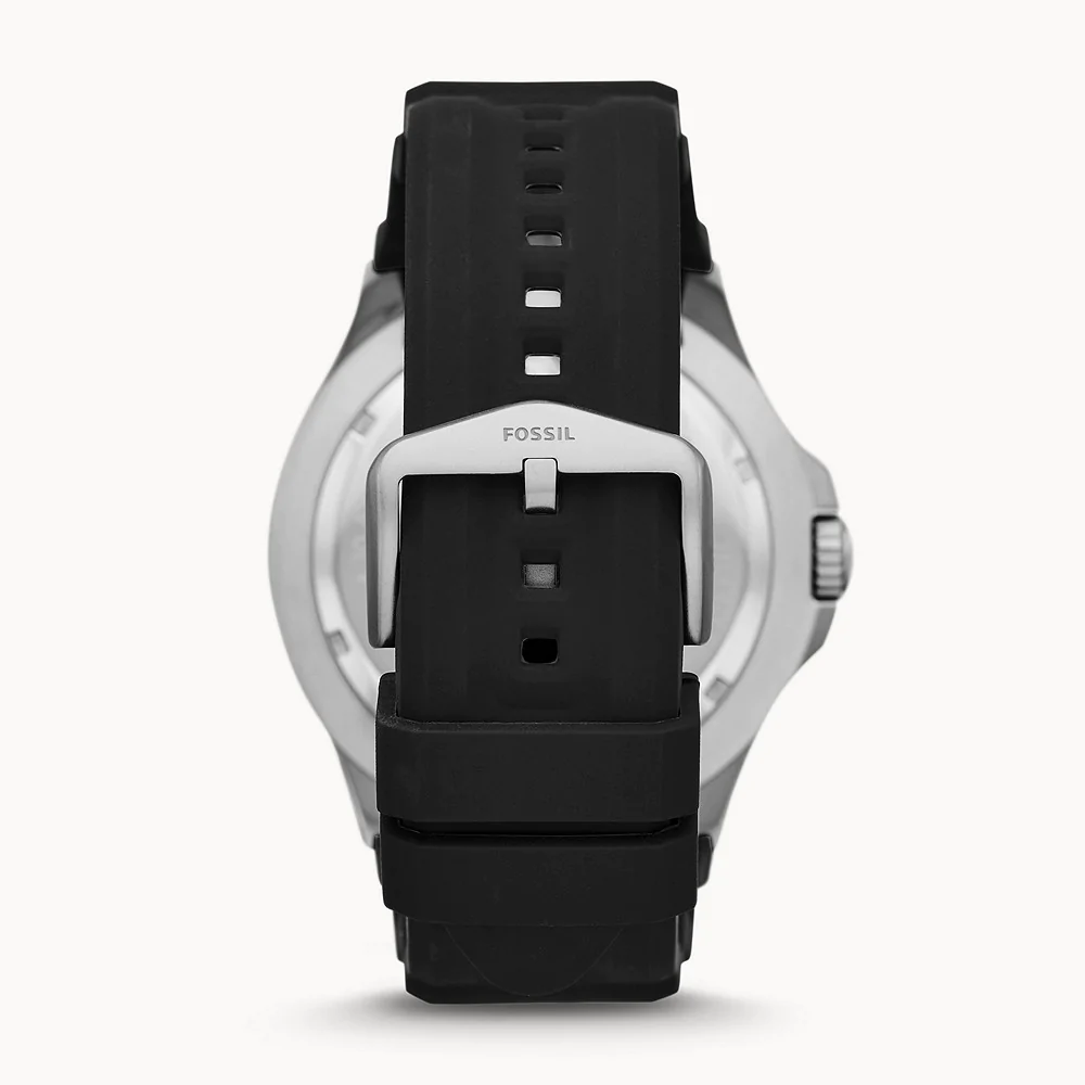 F.O.S.S.I.L Three-Hand Date Black Stainless Steel/Silicone Men’s Watch