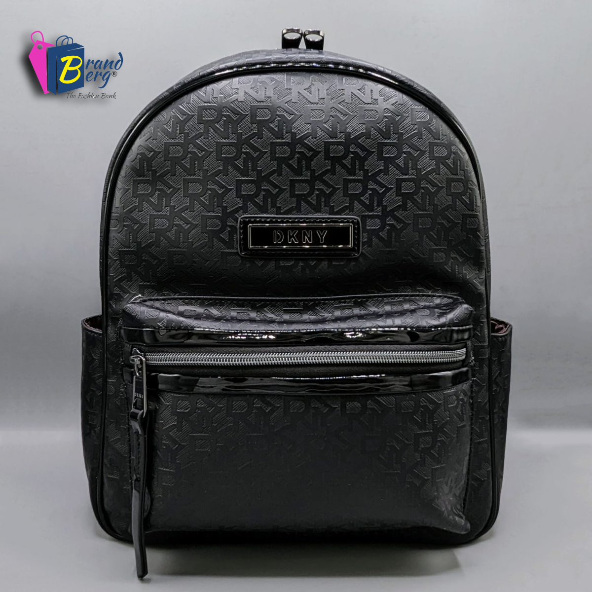 DKNY Logo Monogram Backpack with Glossy Trim