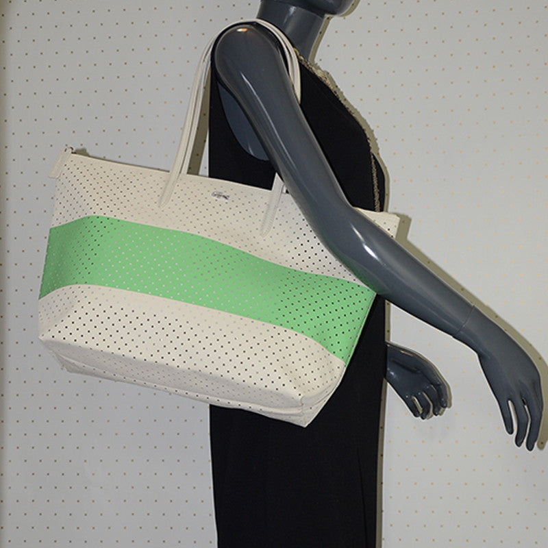 LACOSTE L.12.12 Colorblock Perforated Canvas Zip Tote Bag