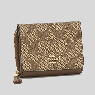 Coach Small Trifold Wallet In Signature Canvas