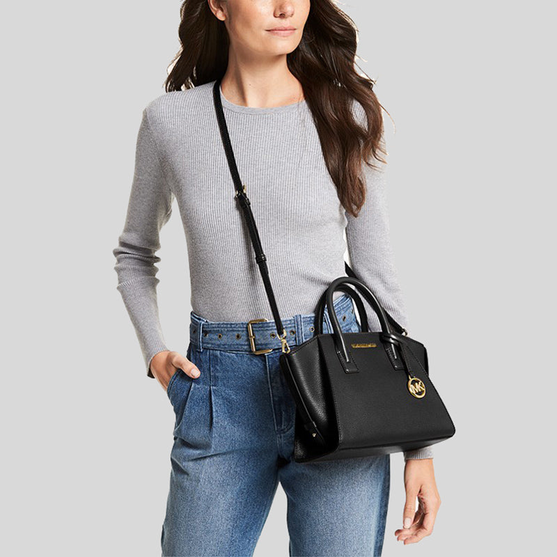 MICHAEL KORS Avril Small Leather Top Zip Satchel Handbag With Detachable Crossbody Strap