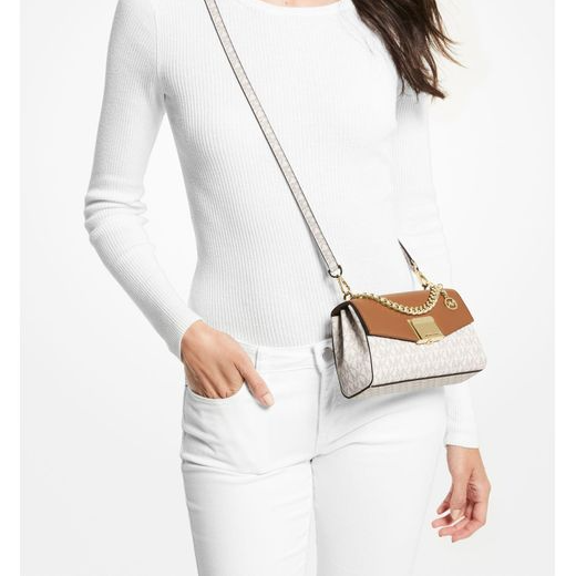 MICHAEL KORS Lita Small Two-tone Logo And Leather Crossbody Women's Bag