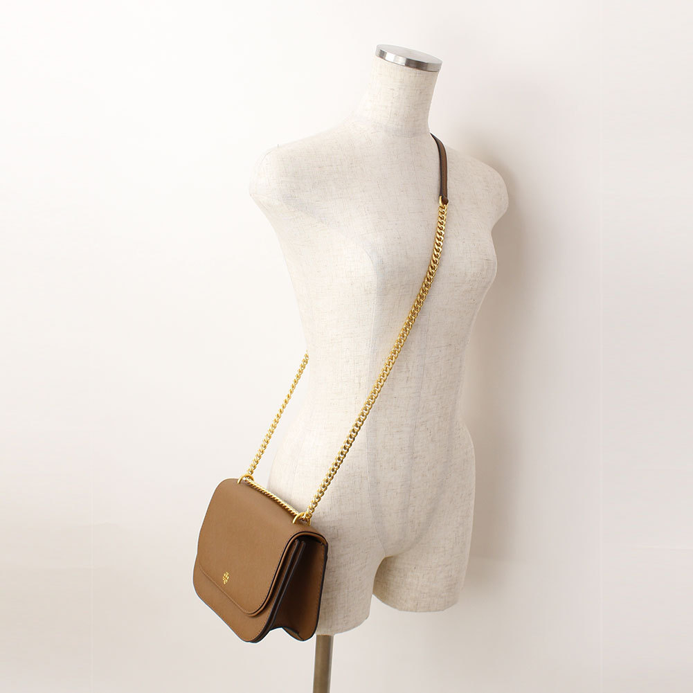 TORY BURCH 2 WAY Chain Plain Leather Elegant Bag with Strap for Shoulder/Crossbody Wear