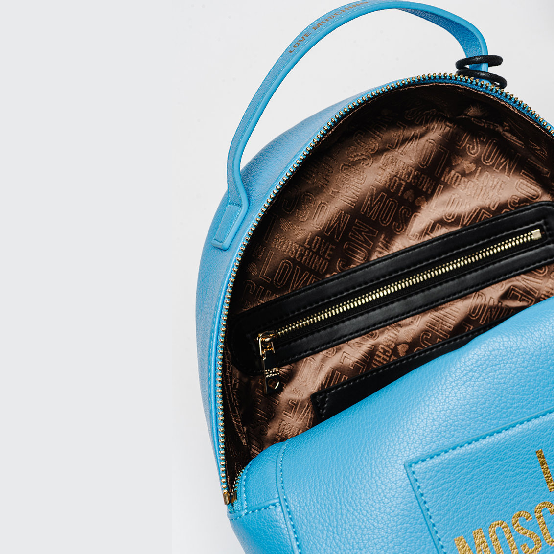 L.O.V.E M.O.S.C.H.I.N.O Women Backpack with Printed Gold Logo